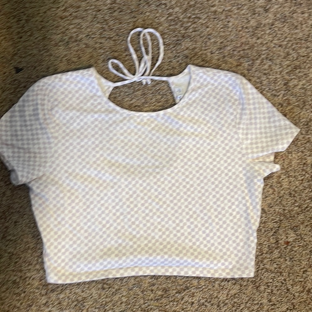 ARIZONA JEAN CO Purple/White Checkered Crop-top Semi Open Back Size L